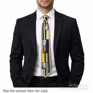 Vito Rufolo Italy Silk Tie 4” Geometric Modern Art Yellow Blue